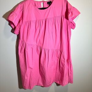 Who What Wear Bright Pink Short Sleeve Tiered Tunic Dress